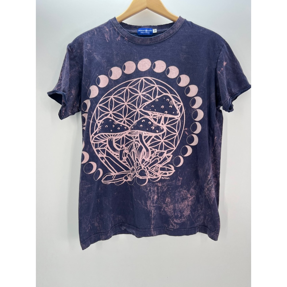 Mexicali Blues Mushroom Moon Phases Acid Wash Graphic T-Shirt Small Purple Pink